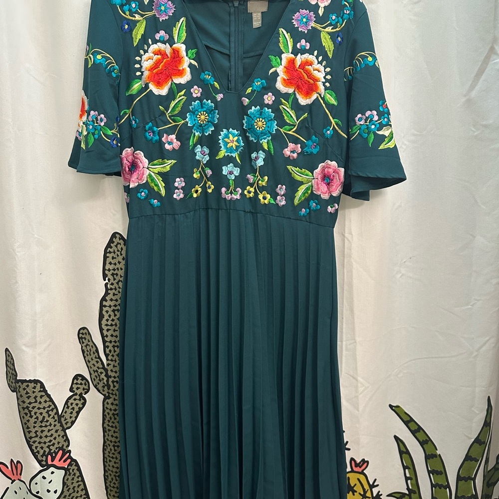 ASOS Teal Dress with Colorful Floral Embroidery